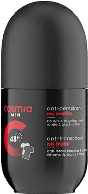 Desodorizante Cosmia Men Roll On sem Manchas Preto e Branco