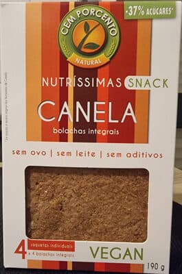 Bolacha Cem Porcento Nutríssimas Integral Canela