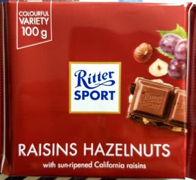 Chocolate Ritter Sport Leite Avelãs e Passas