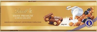 Chocolate Lindt Leite com Passas e Avelãs