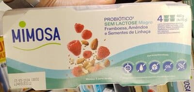 Iogurte sem Lactose Mimosa Probiotico Framboesa Amendoa e Sementes