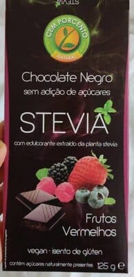 Tablete Chocolate Negro Cem Porcento Stevia com Frutos Vermelhos